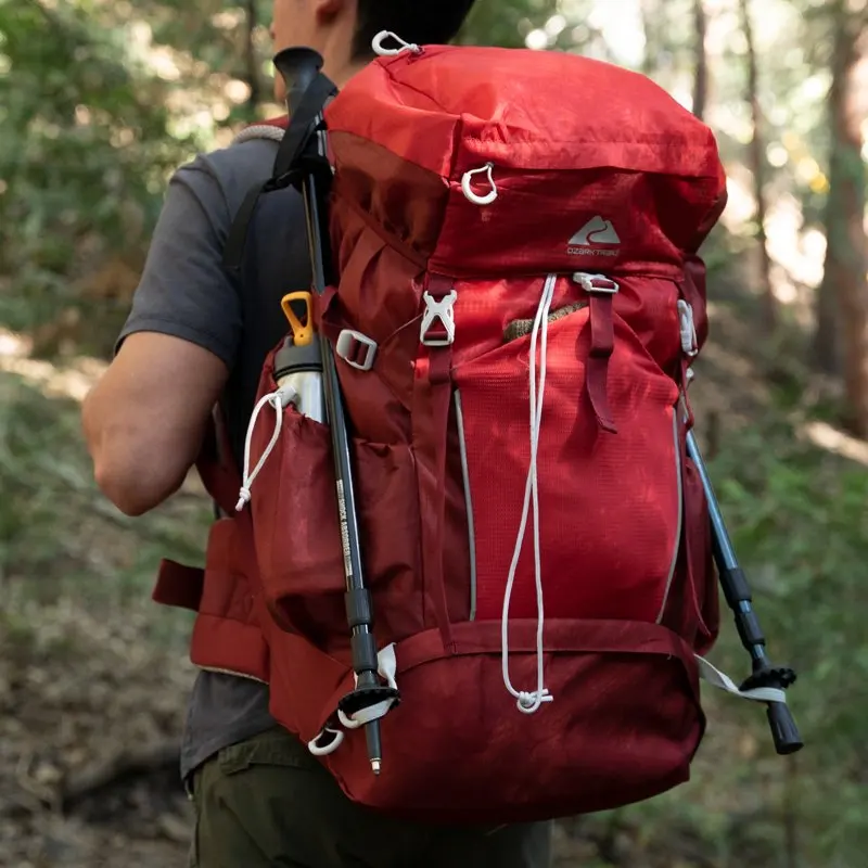 Ozark Trail 47 Liter Hydration Compatible, Hiking, Camping, Travel Backpack, Red, Unisex