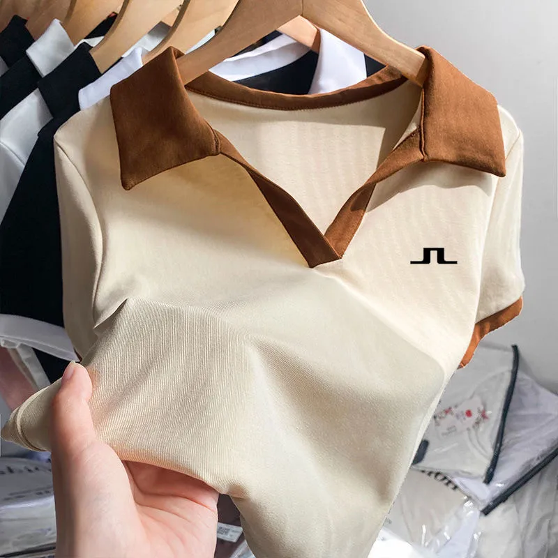 

Футболка женская теннисная с коротким рукавом, рубашка-поло для гольфа, спортивная одежда для гольфа для отдыха на открытом воздухе, летняя