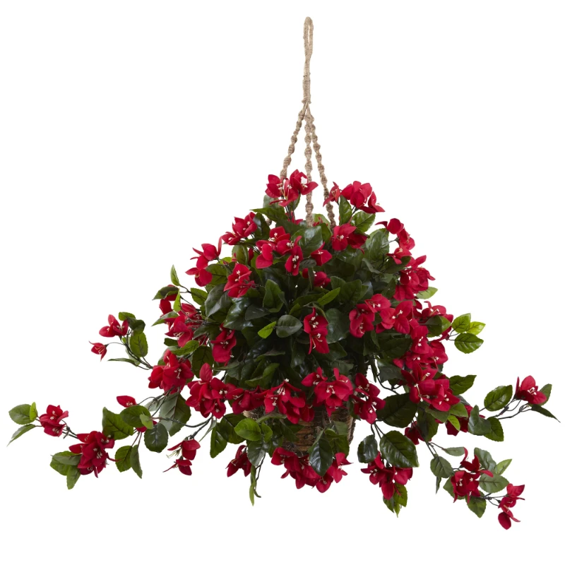 Red 28"H Bougainvillea Hanging Basket UV Artificial Plant Resistant (Indoor/Outdoor)