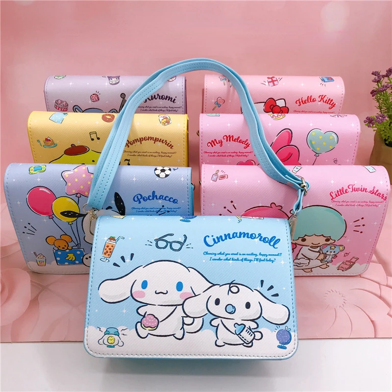 

Sanrio Cartoon Magnetic Buckle Crossbody Bag Large Hard Surface Print Crossbody Adjustable Shoulder Strap Phone Bag