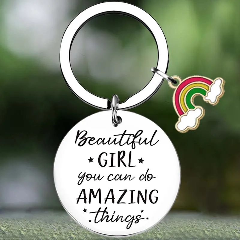 

Cute Girl Women Inspirational Gift Keychain Beautiful Girl You Can Do Amazing Things Key Chain Pendant Jewelry