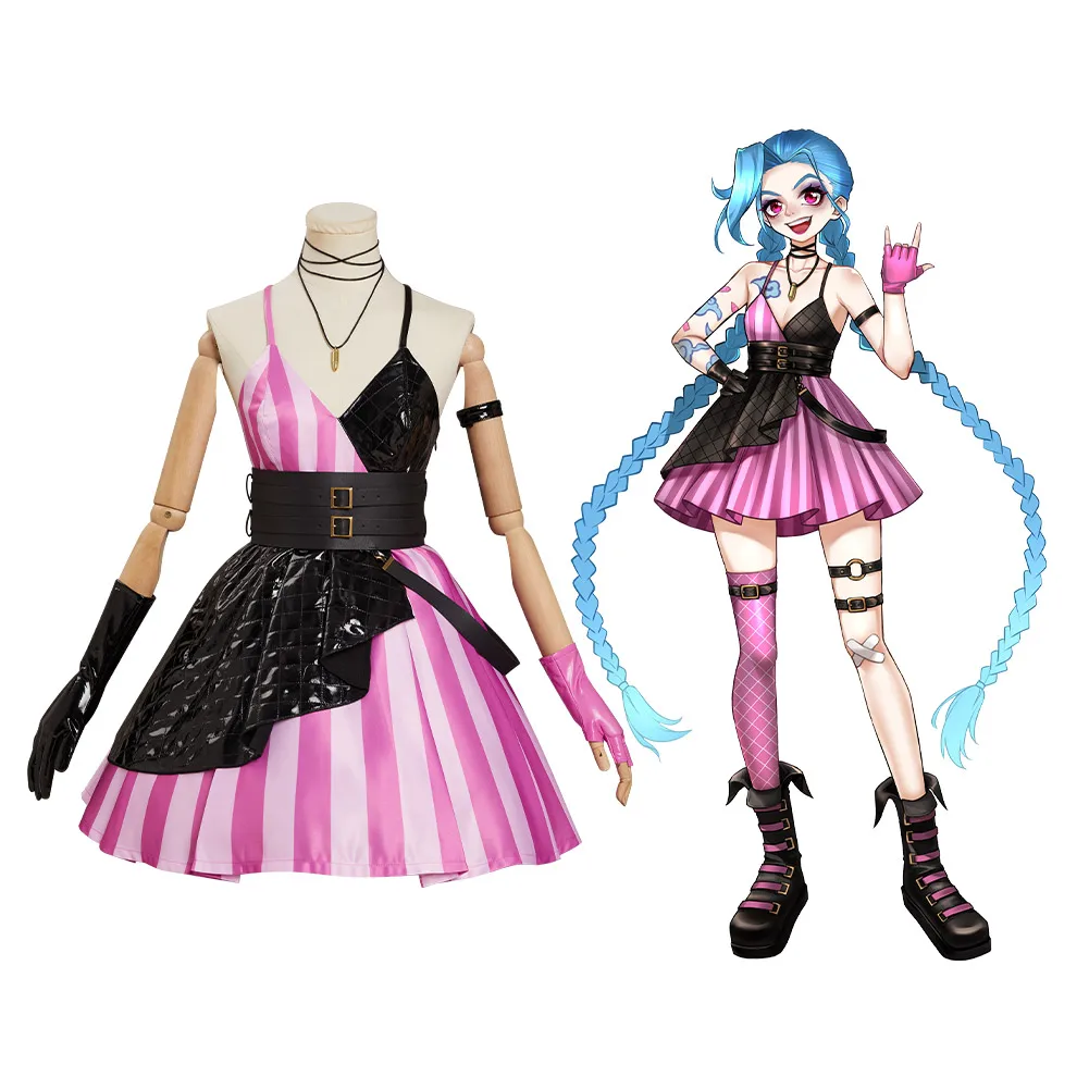 LoL Jinx Cosplay Costume Goth Lolita Dress Outfits Halloween Carnival Suit