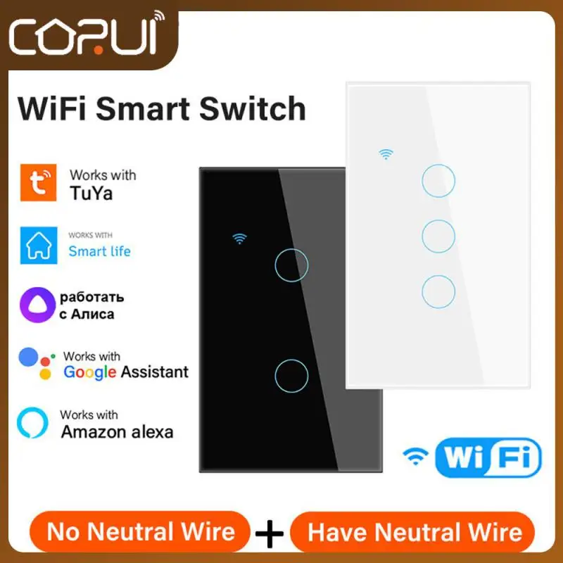 

Smart Light Tempered Glass Home Appliance Smart Switch Tuya Wif Neutral Wire/no Neutral Wire Smart Remote Control Smart Home