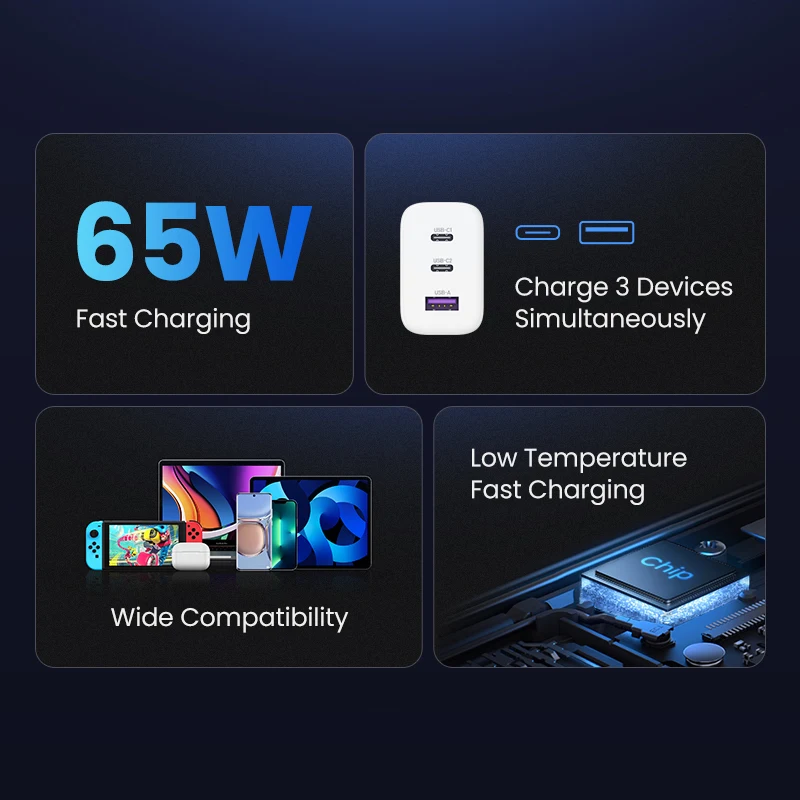 Фото UGREEN 65 Вт GaN Зарядное устройство Quick Charge 4.0 3.0 Type C PD USB Зарядное устройство для iPhone 16 15 14 Pro Max Быстрое зарядное устройство для ноутбука PD Зарядное устройство №2