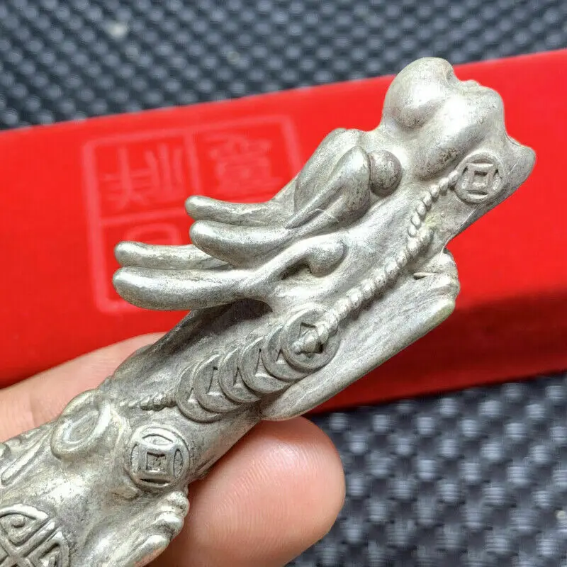 Тибетская Серебряная курительная табачная статуя с головой дракона ручной