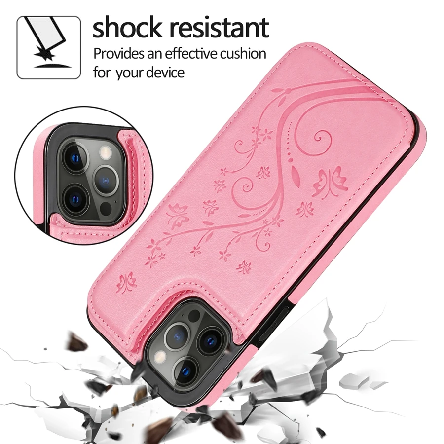 Butterfly Fall Protection Leather Wallet Case For iPhone 14 Pro Max 13 Pro Max 12 Pro Max 11 Pro Max X XR XS 8 7 6 6S Plus 5 5S