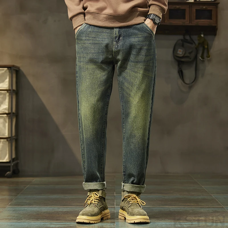 KSTUN 2024 мужские джинсы в стиле ретро синие шаровары свободный крой винтажная