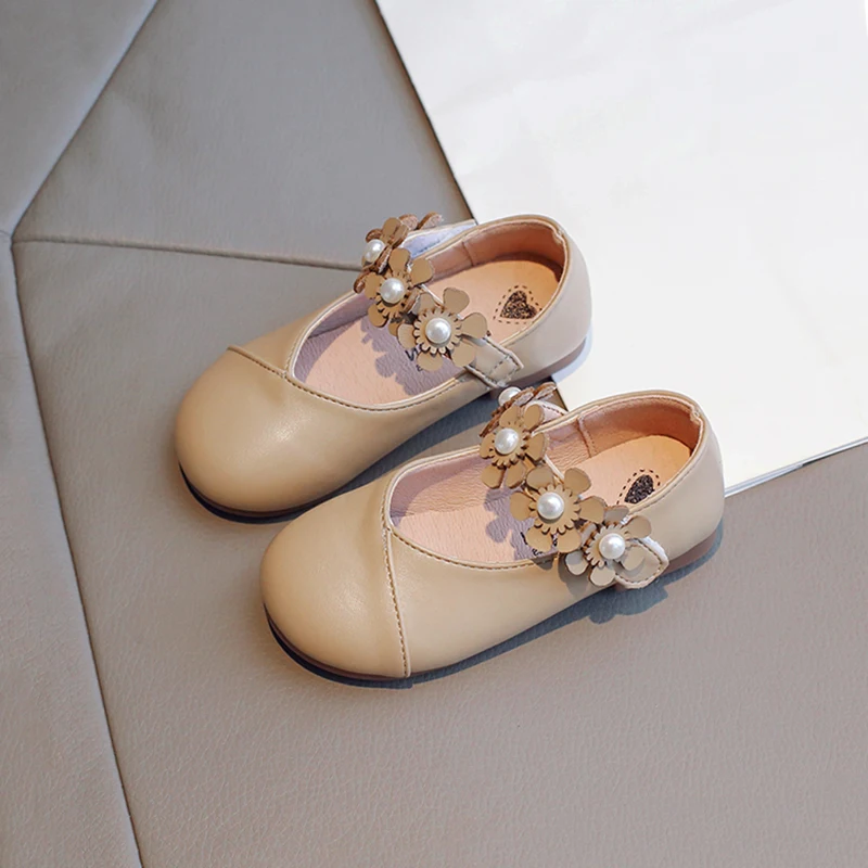 

Children Casual Leather Shoes Toddler Gilr Flower Pearl Princess Shoes Kids Mary Jane Shoes Cow Muscle Flats Autumn Spring 3-12Y