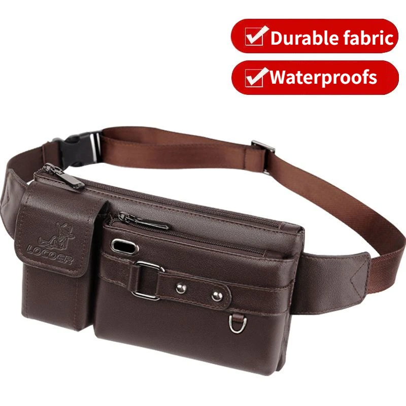 Genuine leather men's waist bag fashionable luxurious leather bag outdoor waterproof belt bag travel cycling crossbody bag