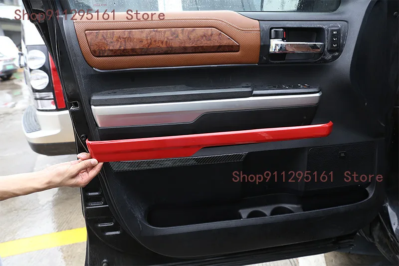 

4 Pcs For Toyota Tundra 2014-2021 ABS Red Car Door Armrest Lower Trim Decorative Stickers Car Interior Accessories