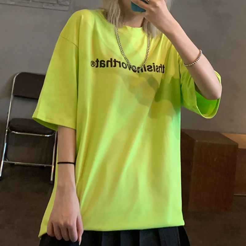 

Letter Print Women T Shirts Korean Fashion Streetwear Loose Tops Y2K Female Hip Hop Short Sleeve Tees Dark Academic Summer New