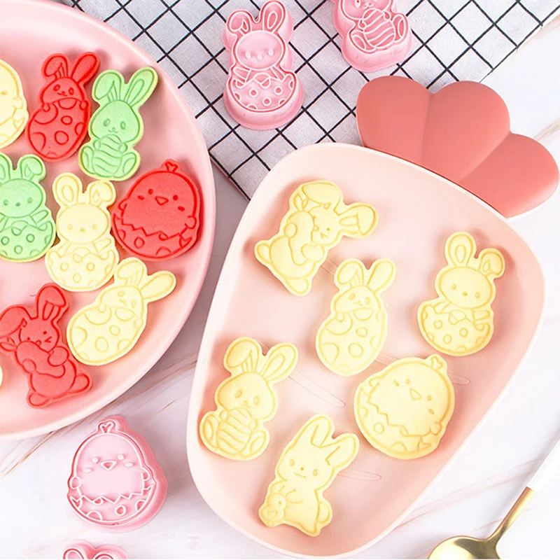 

6Pcs Easter Rabbit Biscuit Mold Plastic Bunny Egg Cookie Cutter Stamp Embosser Easter Party Fondant Cake Baking Decoration Tools