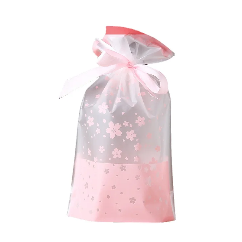 

50/100pcs Plastic Gift Bags Candy Packaging Bag with Ribbon Handles DIY Cake Snack Wrapping Bags Christmas Wedding Party Decor