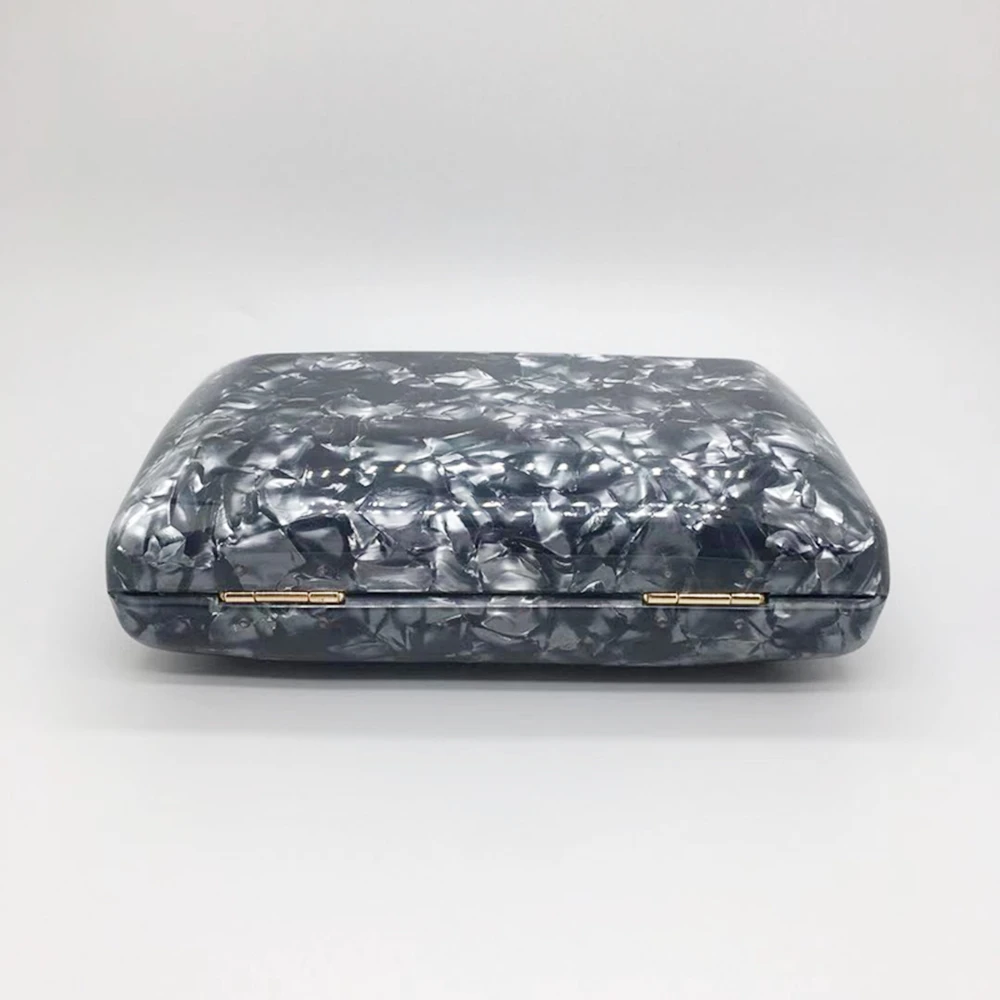 Chic Trendy Black Marble Acrylic Evening Bags Ladies Luxury Elegant Prom Party Clutch New Look Stylish Noble Chain Purse Handbag