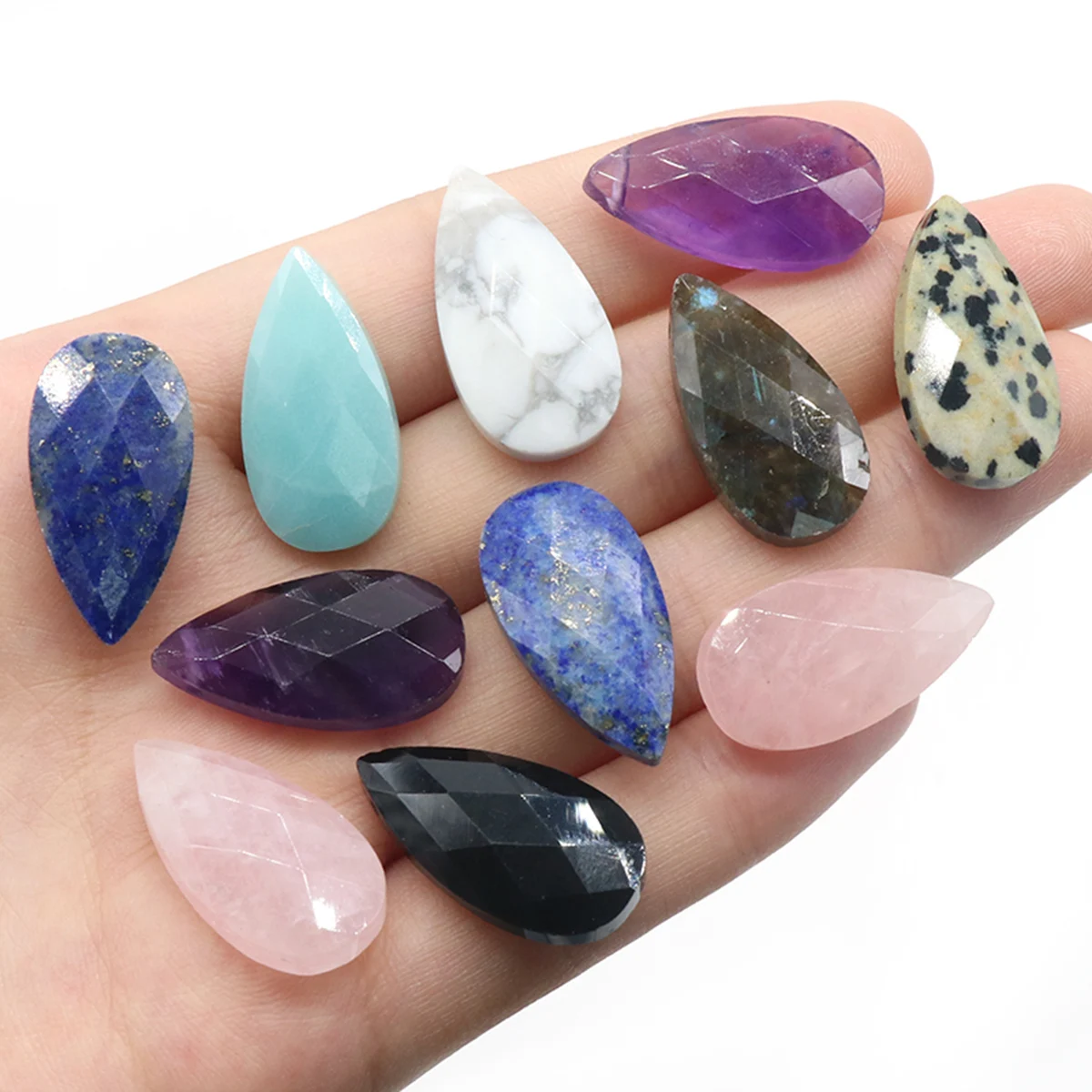 

4pc Natural Stone Pendant Water Drop Section Rose Quartz Polished Gemstone Crystals Charms for Jewelry Making Necklace Earrings