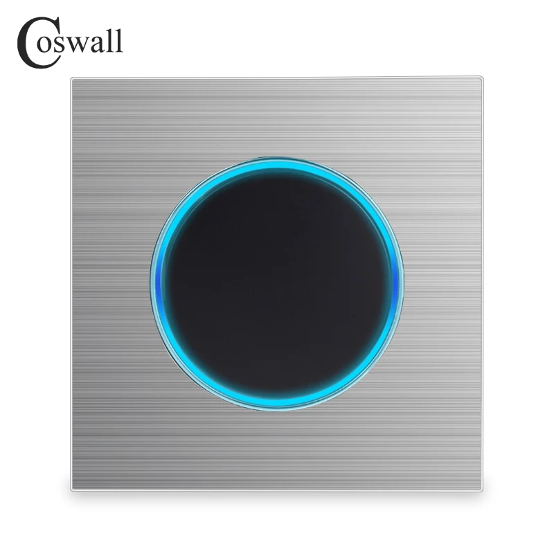 

COSWALL Серебряная алюминиевая панель 1/2/3/4 Gang 1/2 Way On/Off Grey Настенный переключатель Большая диафрагма Светодиодная подсветка данных HDMI USB Зарядное устройство