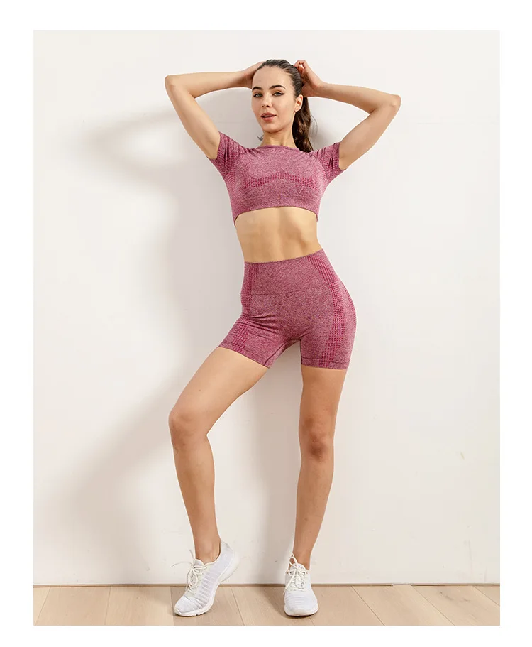 5Pieces Seamless Women's Yoga Set Fitness Long Sleeve Crop Top High Waist Leggings Tracksuit Workout Activewear Workout Wear