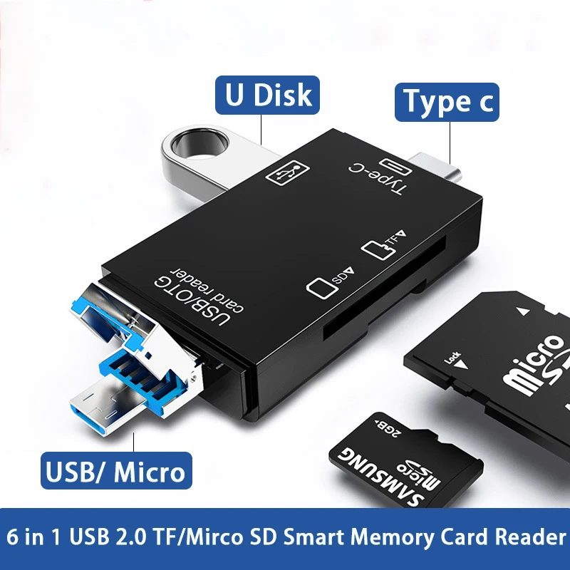

Устройство чтения флэш-памяти, устройство чтения для чтения карт памяти 1 в 2, картридер 2,0, смарт-карта, 6 портативных картридеров, карта Tf/mirco