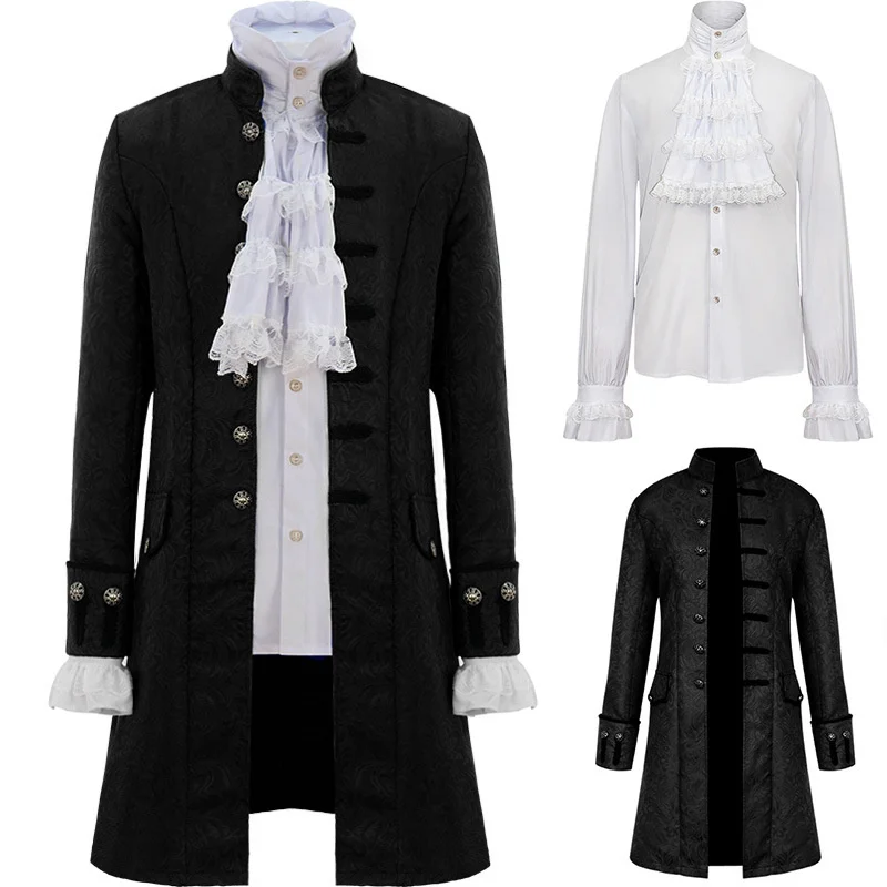 Men Steampunk Trench Coat / Shirt Vintage Prince Overcoat Medieval Renaissance Jacket Victorian Edwardian Cosplay Costume