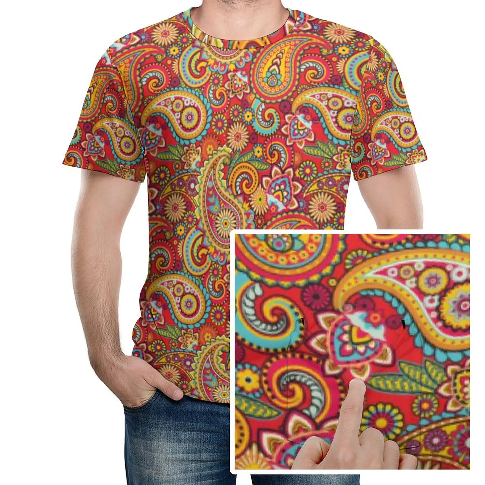 

Футболка мужская с принтом пейсли, Ретро стиль, хиппи, уличная одежда в стиле Премиум, необычная рубашка с коротким рукавом, большие размеры