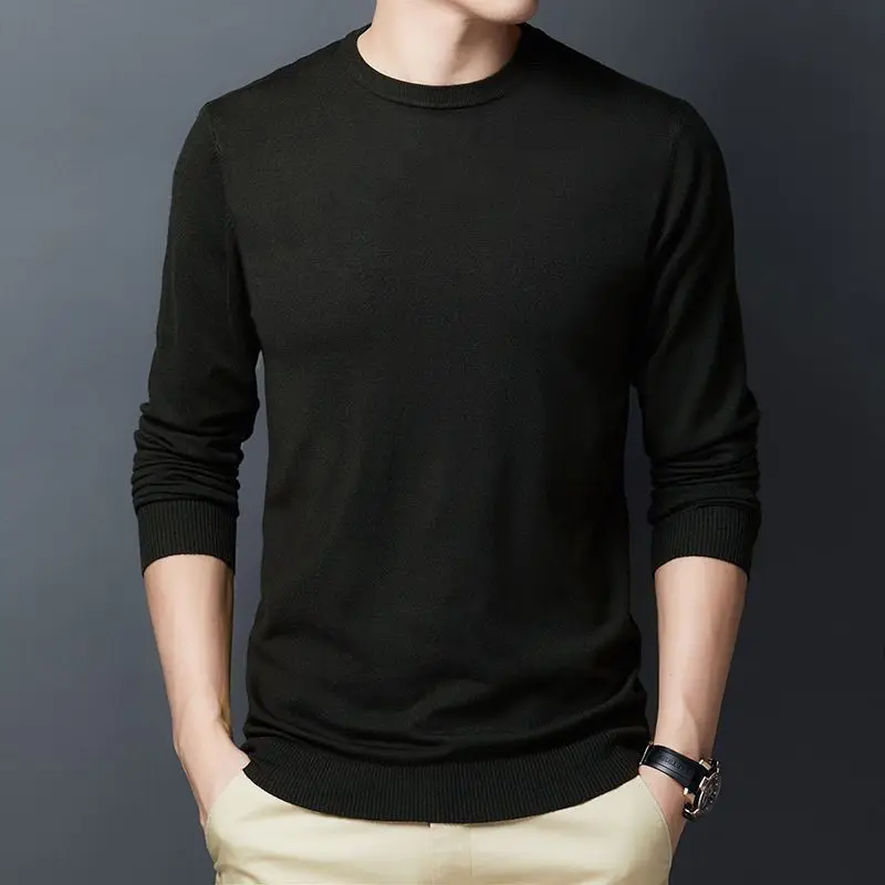 Свитер Мужской трикотажный Модный повседневный однотонный пуловер с круглым