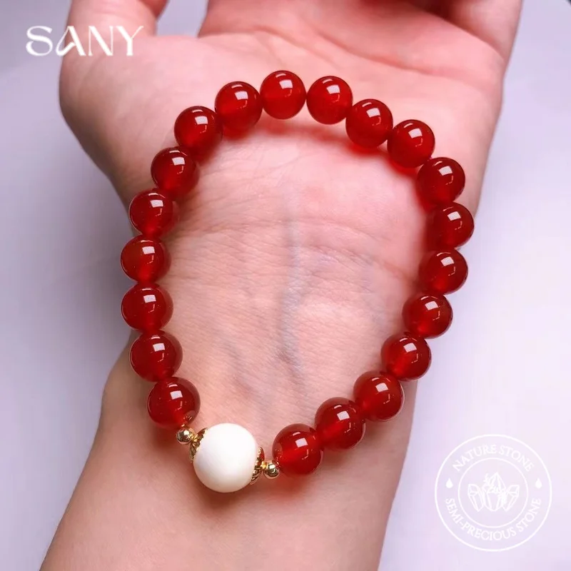 

In Stock Natural Red Agate Bracelet Female Hetian Jade Strings for This Year of Life Diy Ancient Style Transfer Beads