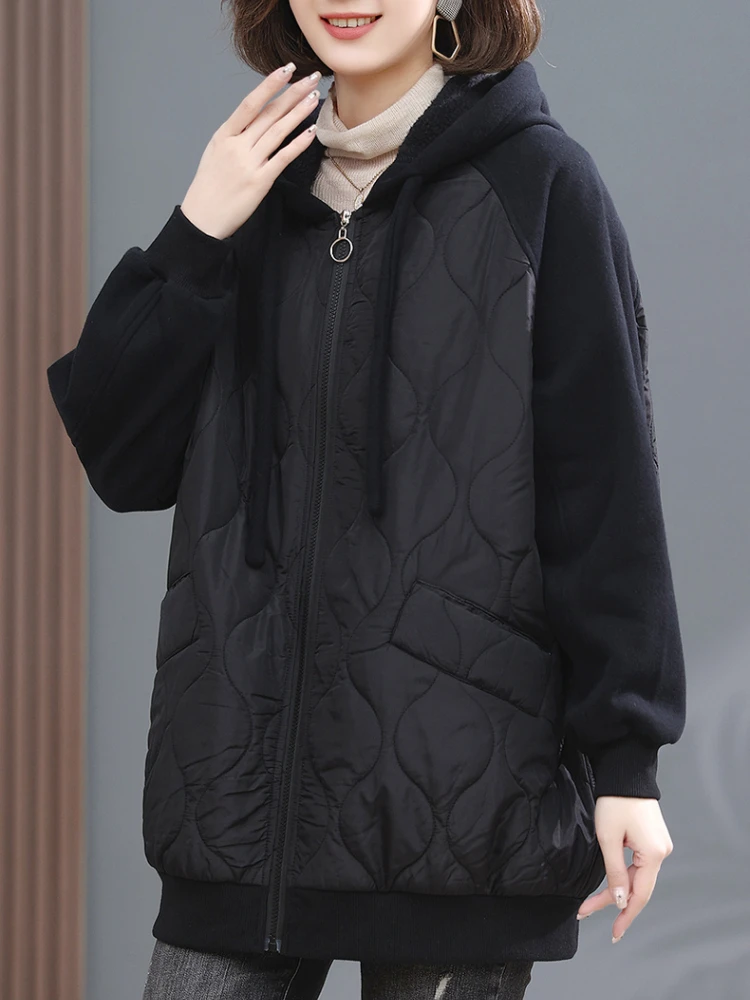 Women Jackets Winter Coat Jacket Solid Cotton Padded Warm Coats for Women Zippered Hooded Womens Tops Pockets Casual Thick Parka