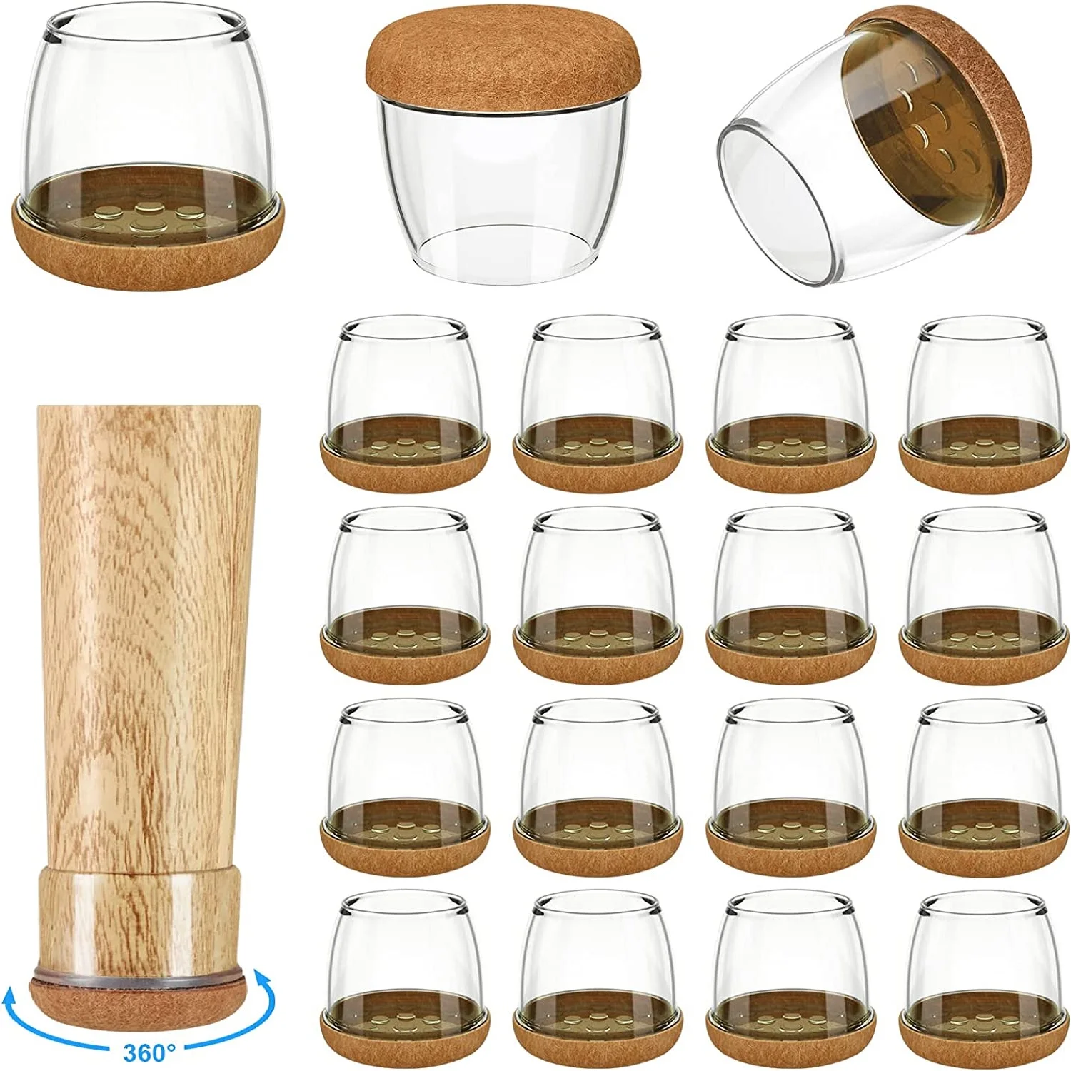 

16/8PCS Black Silicone Chair Leg Floor Protectors with Wrapped Felt Bar Stool Chair Leg Caps Furniture Leg Feet Protection Cover