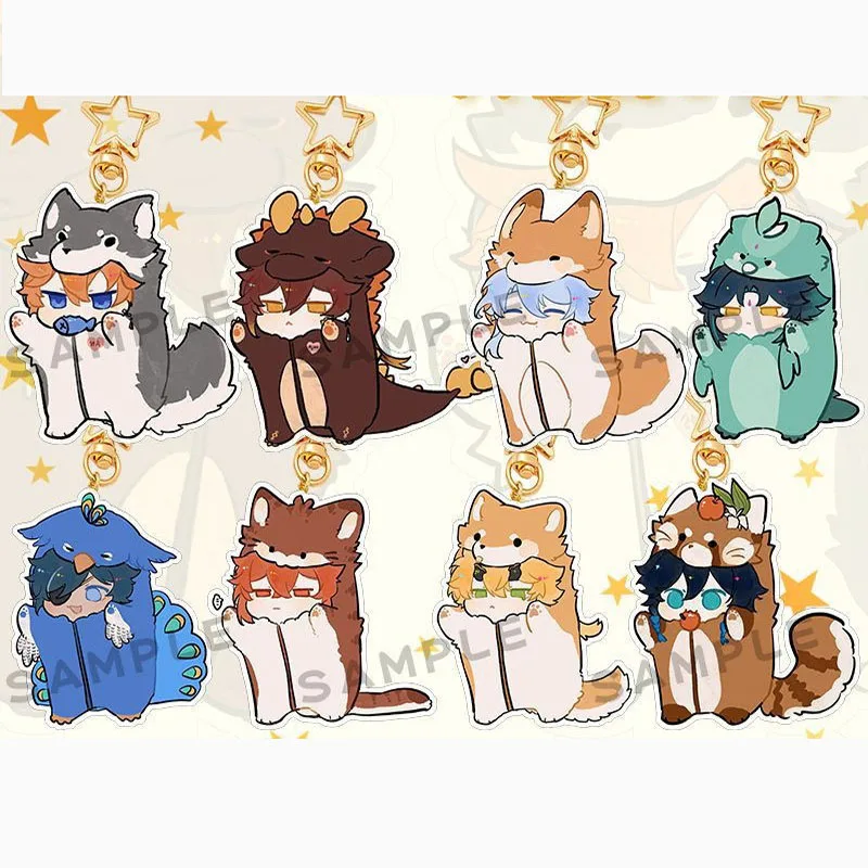 

2Pcs Anime Genshin Impact Acrylic Keychain Zhongli Xiao Venti Thoma Cartoon Cosplay Pendant Accessories Jewelry Children Gifts