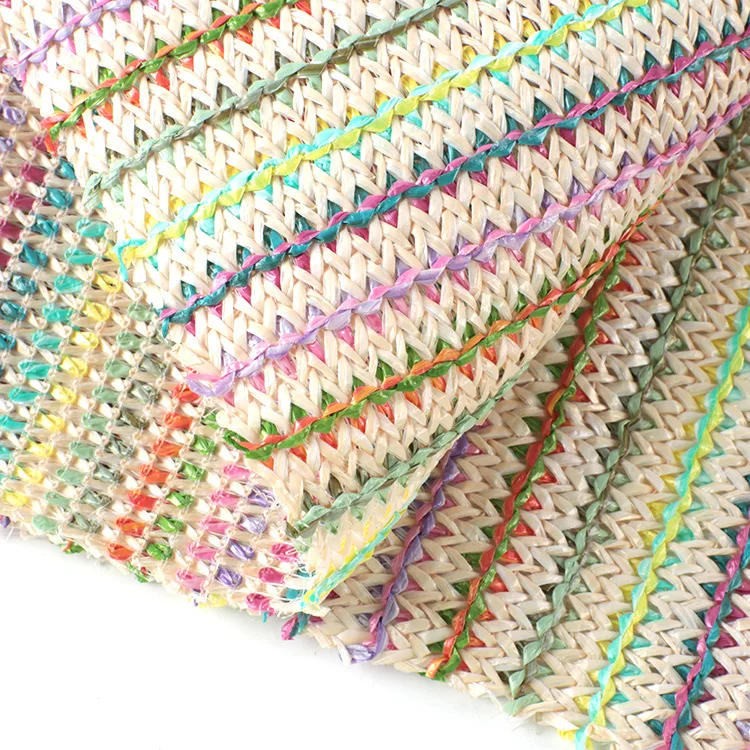 

1 ярд PP соломенное плетение PE Материал окрашенная пряжа жаккардовая полосатая ткань PP рафия тканая ткань «сделай сам» Пляжная соломенная ручная сумка материал