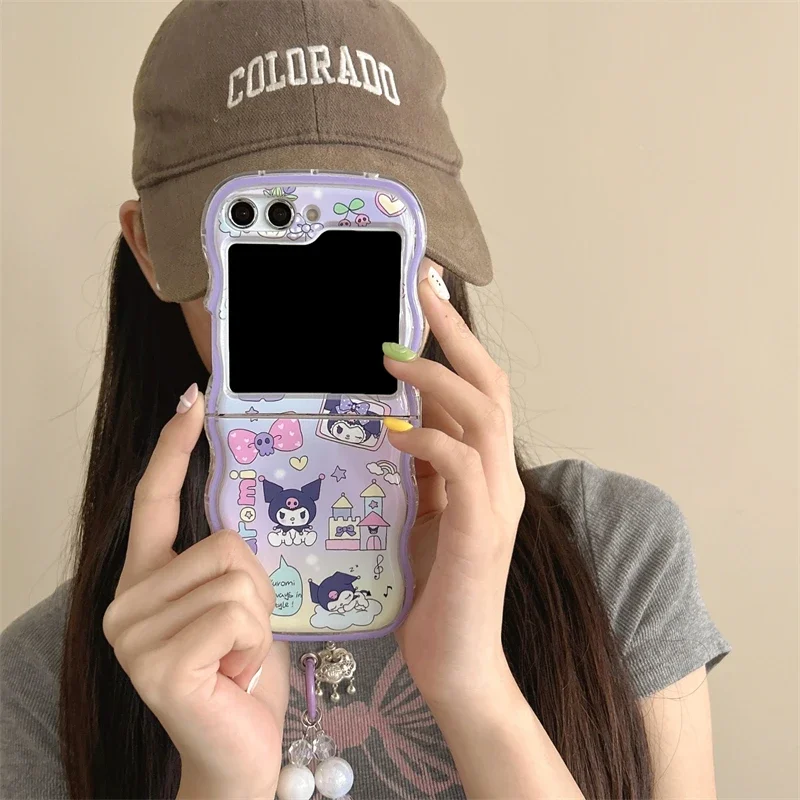 Милый мультяшный Sanrio Kuromi Melody Wave Frame чехол для телефона Samsung Galaxy Z Flip 6 5 мягкий из ТПУ