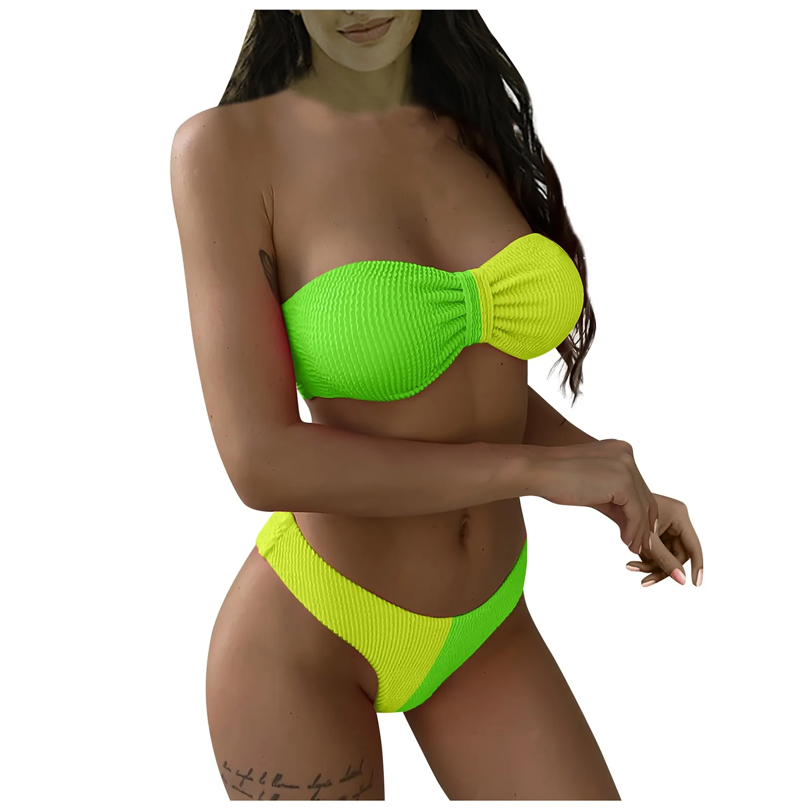 

Модные бикини с завязкой для женщин, женский купальник с высокой талией, бикини, однотонный сращивающийся плиссированный раздельный купальник из двух предметов