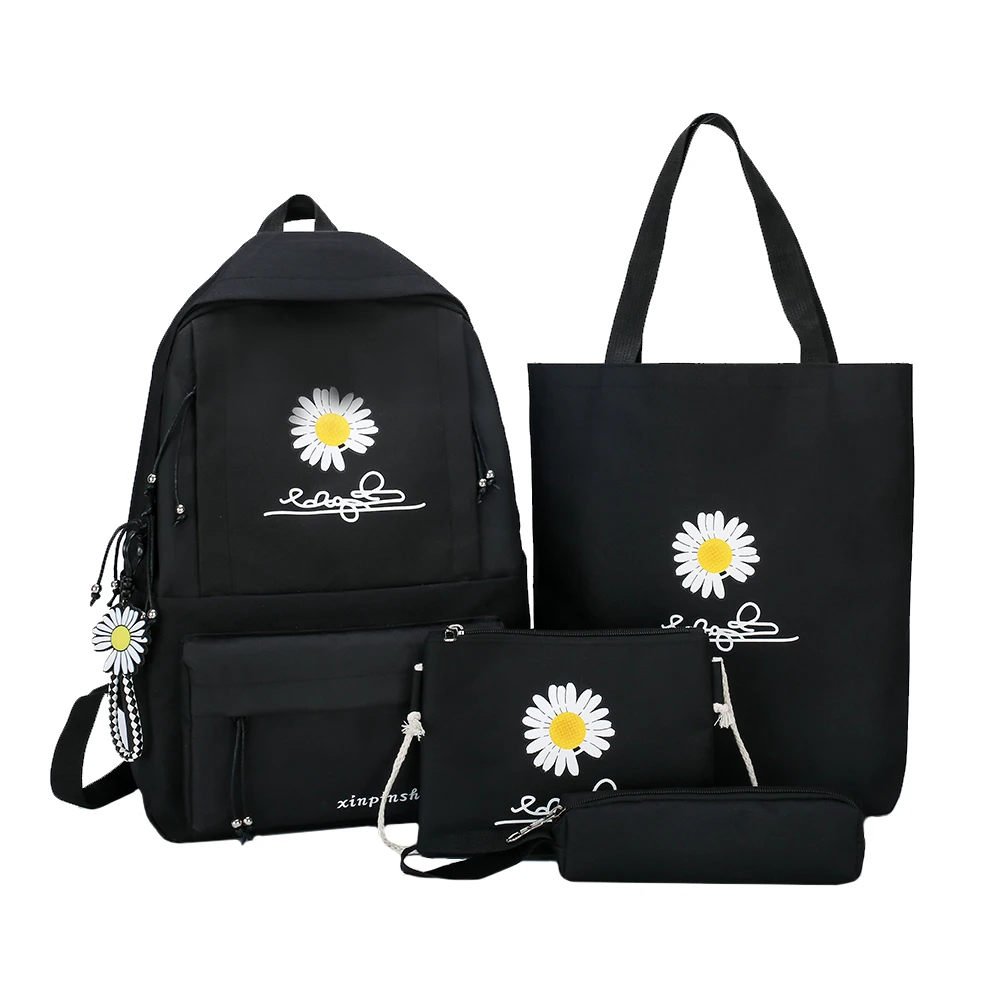 

4pcs/Set Canvas Backpack Daisy Print Rucksack Teenager Girl Shoulder Bag Mochila Vintage Bags for Student Birthday Gifts
