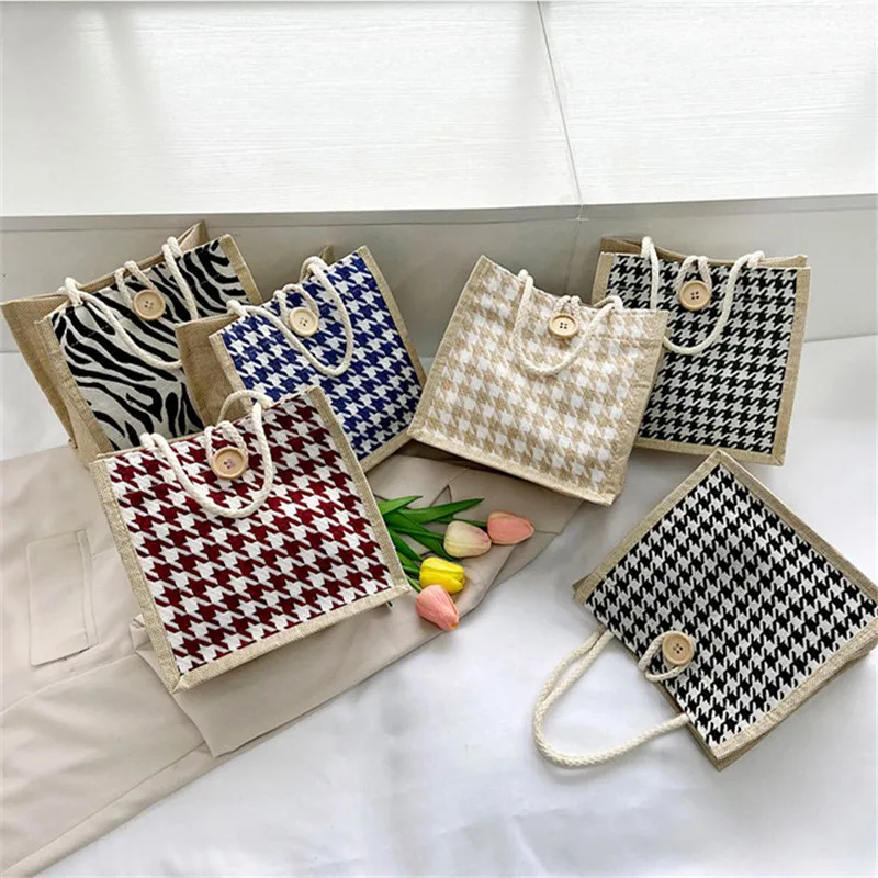 

Модные небольшие сумочки для ланча с рисунком «гусиная лапка», женские холщовые сумки через плечо для женщин, пляжные сумки-тоуты для покупок Bento