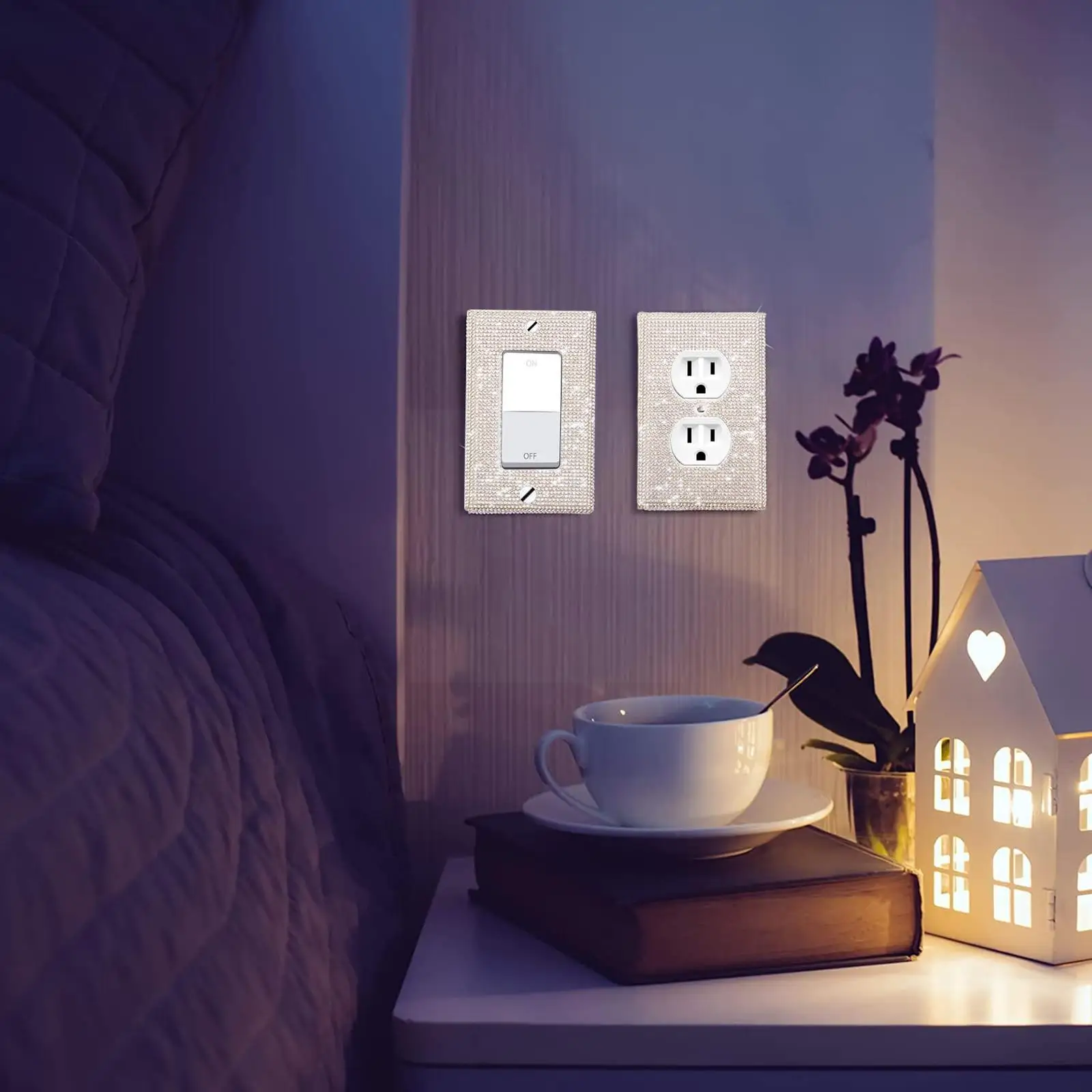 

6 Pcs Bling Light Switch Cover Shiny Rhinestones Outlet Wall Gang Single Outlet Plates Covers Duplex Socket W7D9