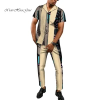 2 pieces set men african clothes traditional african print shirt and long pants men short sleeve tees trousers plus size wyn1172