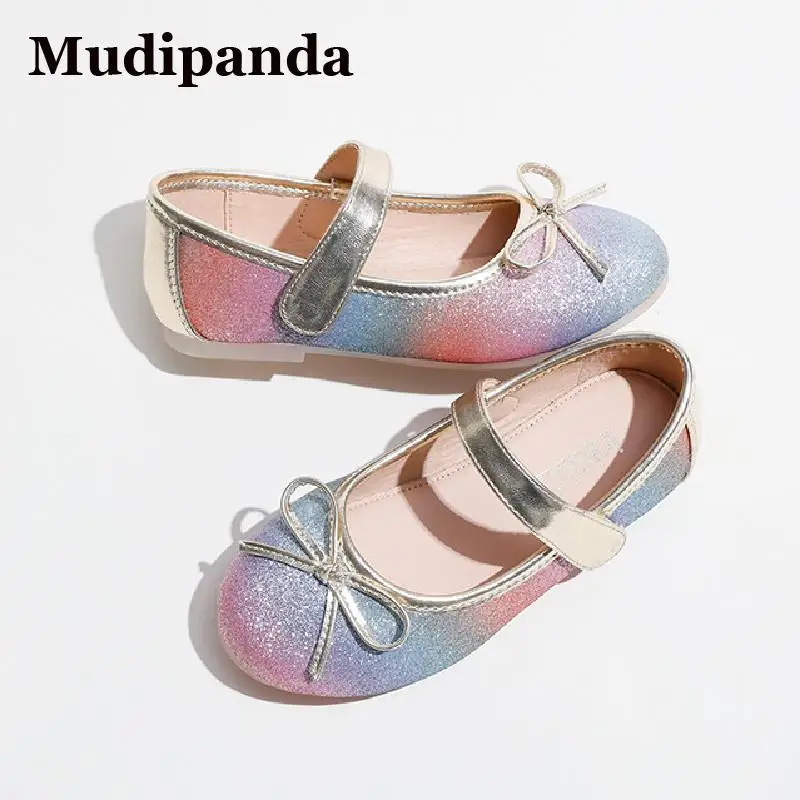 

Детские туфли принцессы, мягкие блестящие, градиентные, плоская подошва, для маленьких девочек и малышей, повседневные уличные Лоферы для д...