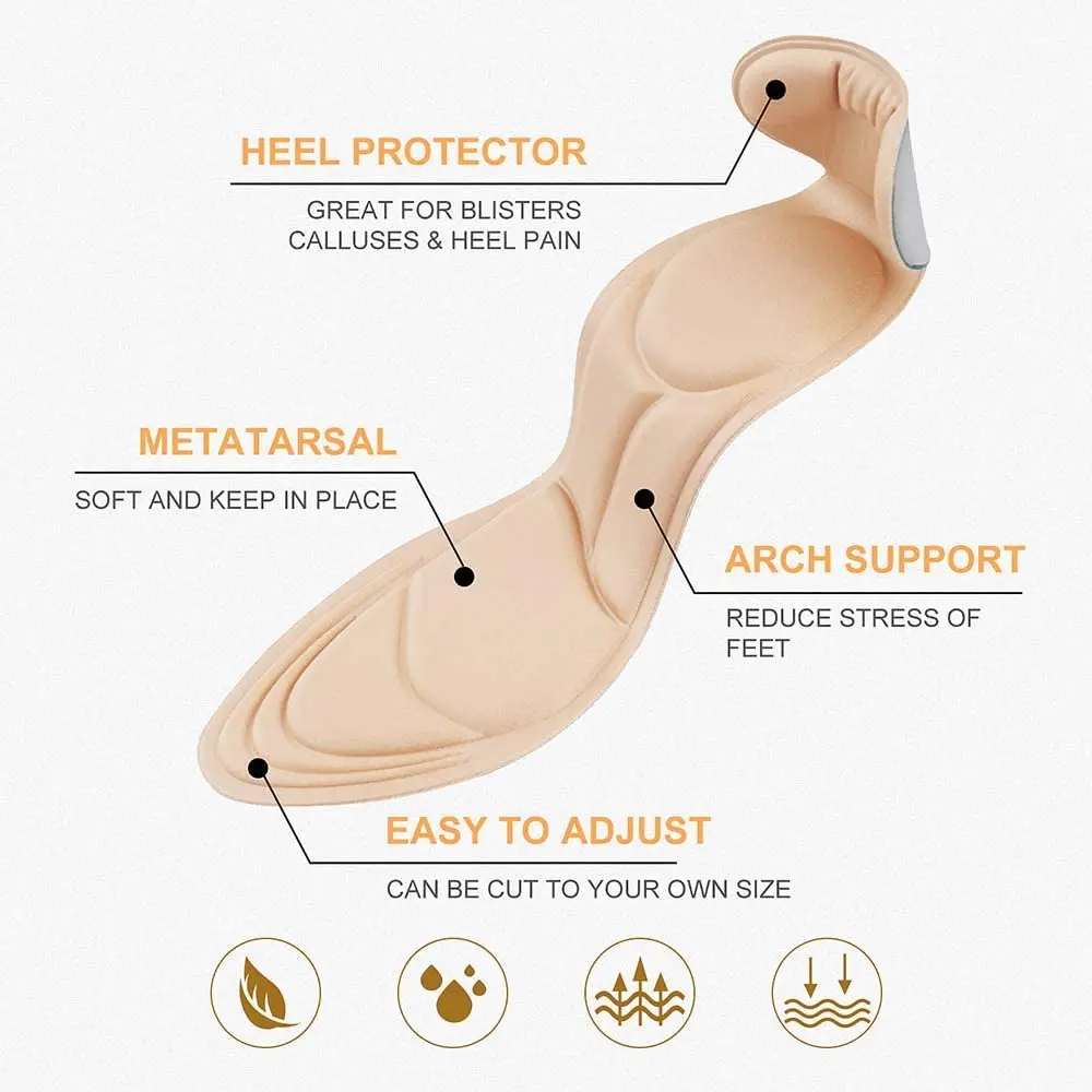 2Pcs Memory Foam Insole Insole Pad Inserts Heel Post Back Breathable Anti-slip for High Heel Shoe Insert Protector Shoes Insoles