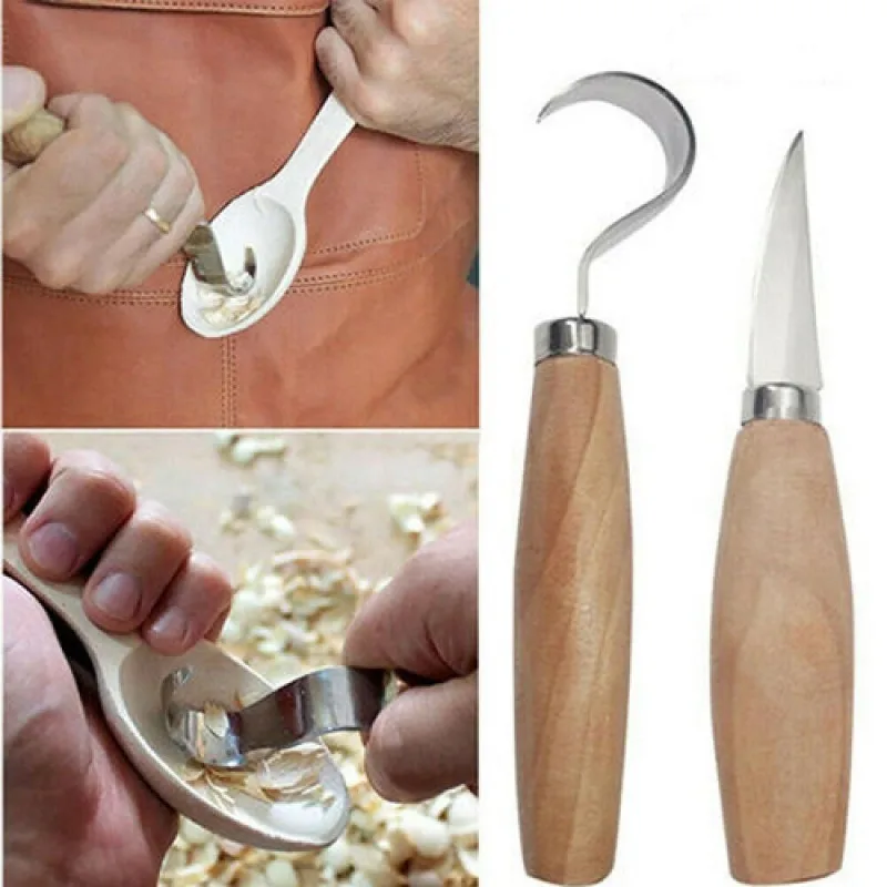 

Durable Woodworking 2pcs Spoon Crooked Carving Knife Hook Beginners Wood Ergonomic Sculptural Tools Chisel Carving Knife Tools