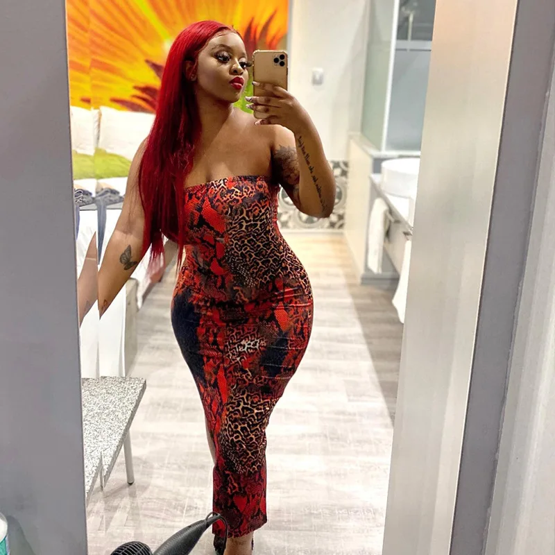 

5XL Fashion Women's African Dresses Sexy Wrap Chest Pack Hips Tight Pencil Dress Dashiki Red Party Dresses 2022 Summer Vestidos