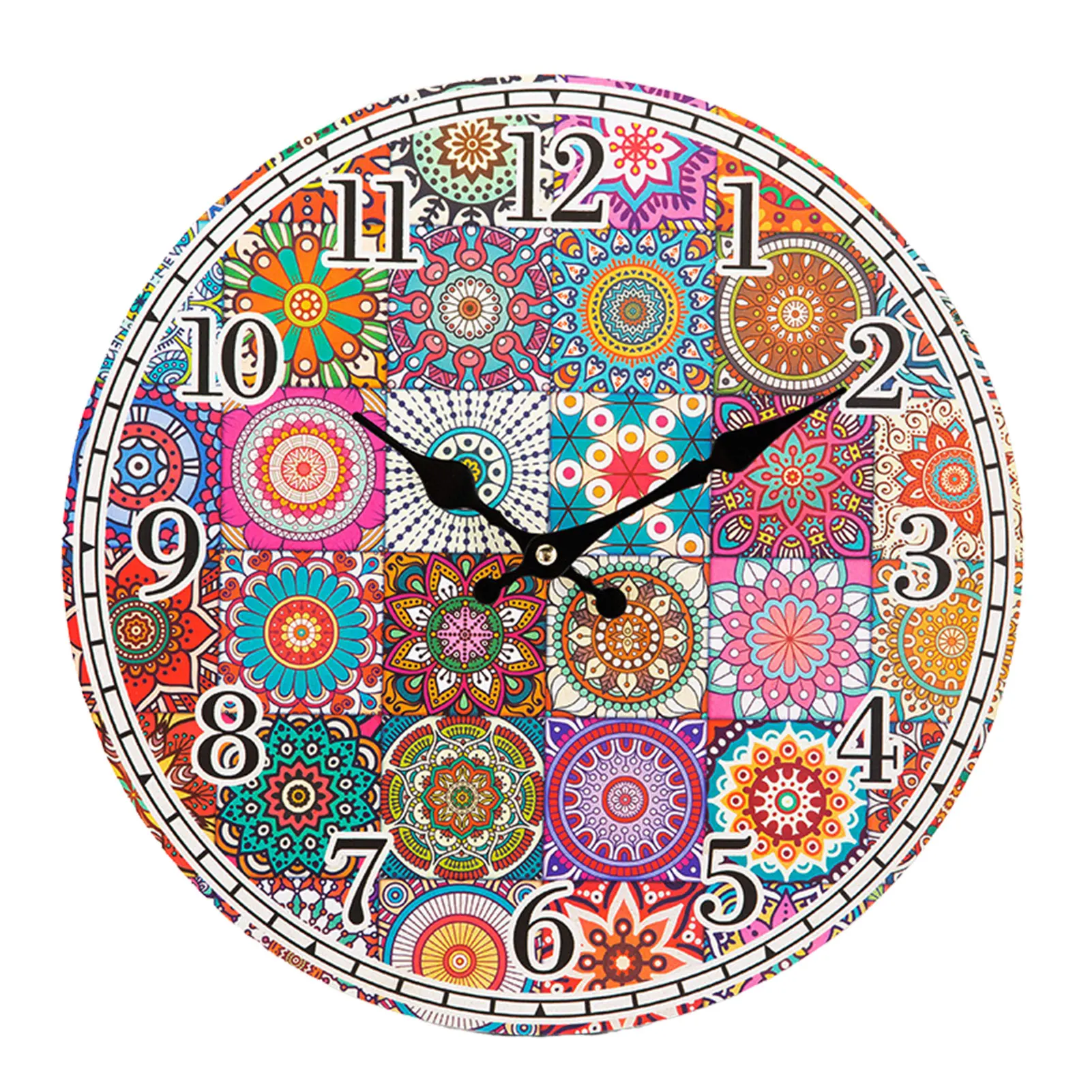 Reloj de pared Digital silencioso con Mandala redondo, Relojes de pared florales decorativos, arte bohemio, con batería, único, 14 pulgadas