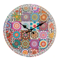 digital silent wall clock 14 inch round mandala floral wall clocks decorative boho art clocks for wall battery powered unique