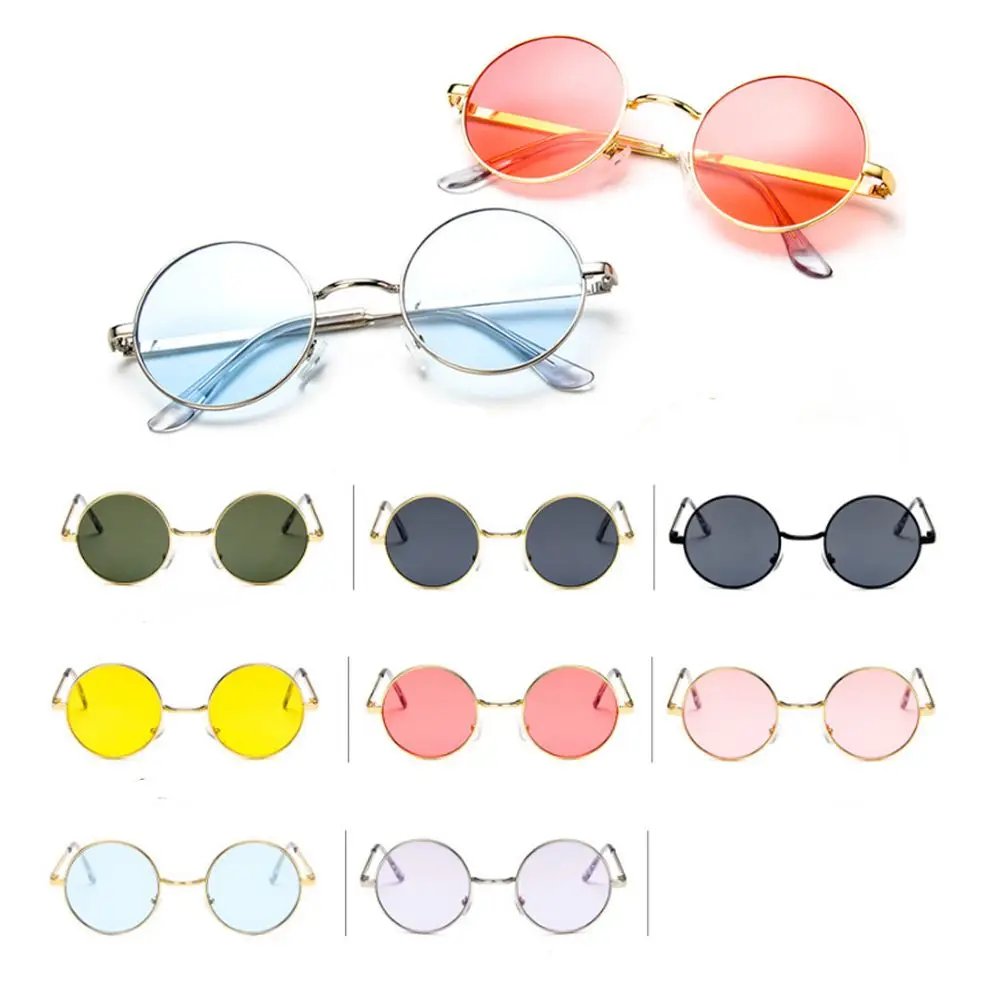 

Vintage Round Sunglasses Colored Lens Punk Style Party Hippie Disco Brand Designer Metal Frame Sun Glasses Eyewear Women Men New