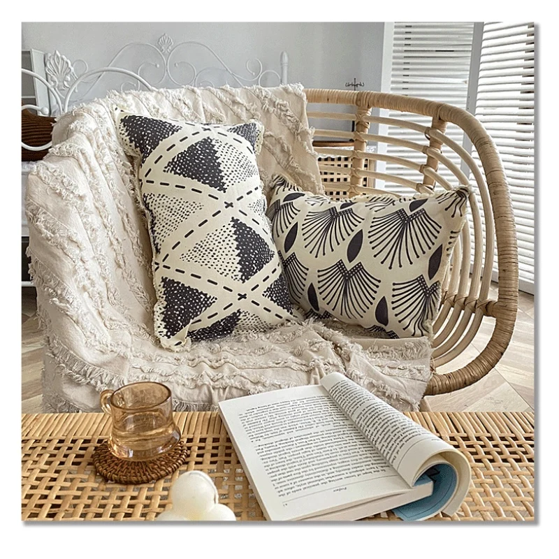

DUNXDECO Bohemia Cushion Cover Couch Outdoor Decorative Pillow Case Geometric Print Blend Retro Room Office Sofa Chair Bed Decor