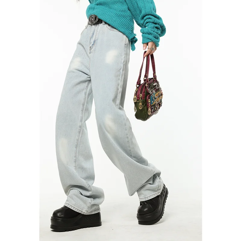 

Blue Womens Jeans High Waist Vintage Straight Baggy Denim Pants Streetwear American Style Fashion Ladies Wide Leg Denim Trouser