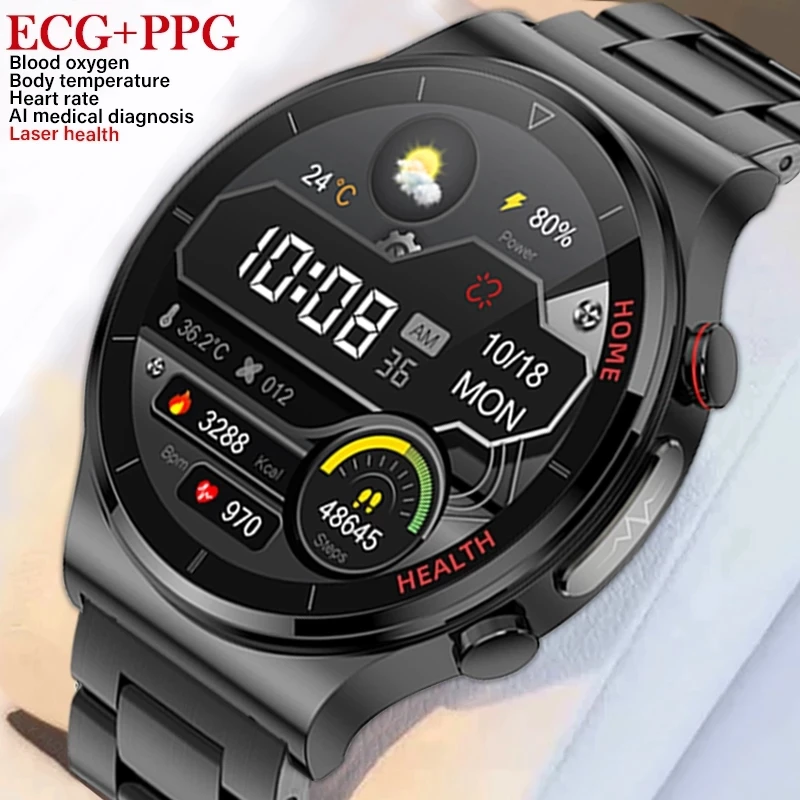

Смарт-часы мужские с ЭКГ + ППГ, лазерная обработка, 24-часовая температура тела, пульсометр, артериальное давление, водонепроницаемые IP68 Смарт-часы для Xiaomi