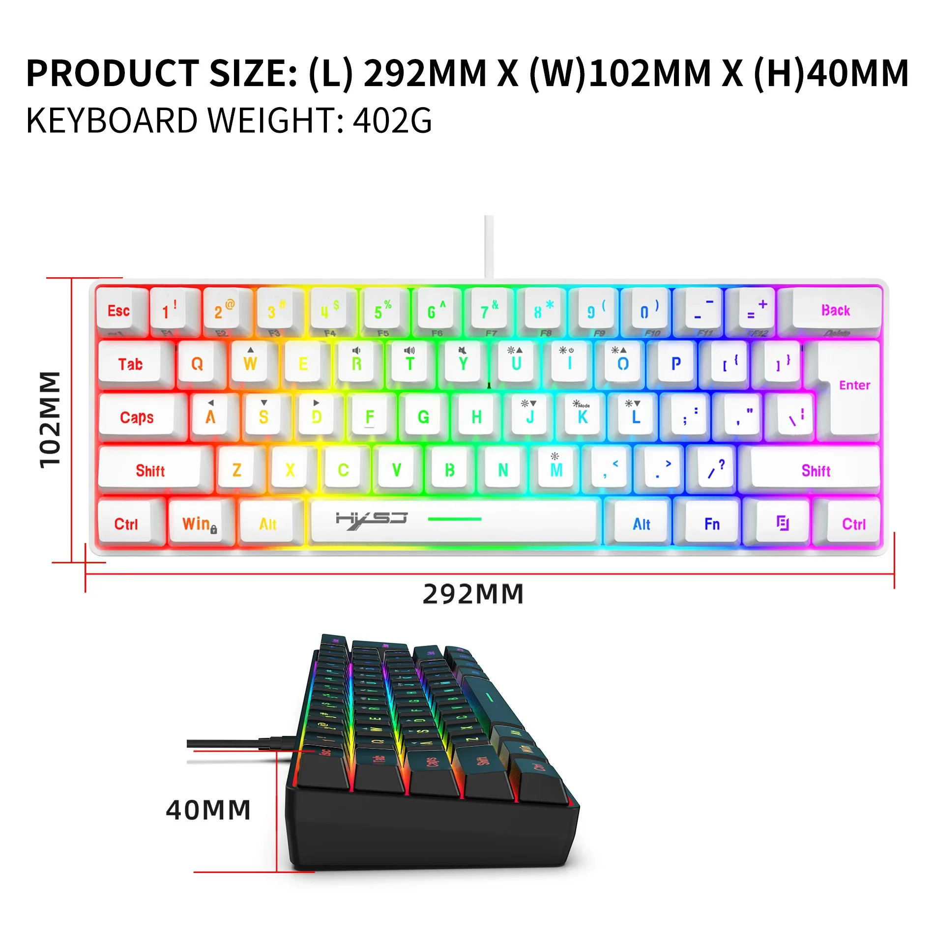 Игровая клавиатура 60% RGB, белая, миниатюрная, проводная, с подсветкой, для ПК, цветная, розовая, белая. (art.: 3920d99e7fdac) - 3920d99e7fdac