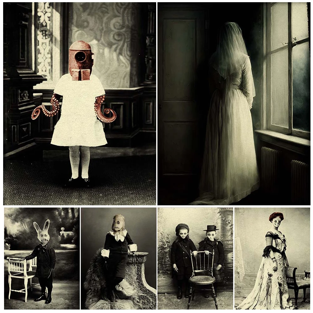 

Ghost Bride,Zombie,Creepy Scarecrow Gothic Wall Art Canvas Print Dark Horror Photography Aesthetic Art Poster Print Home Decor