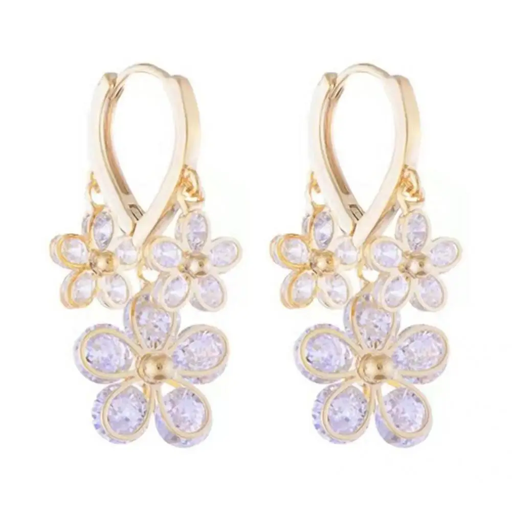

1 Pair Trendy Elegant Luxurious Symmetric Flower Pendant Drop Earrings Anniversary Gift Dangle Earrings Hanging Earrings