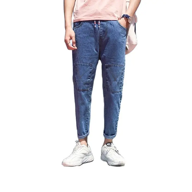 

Summer 2022 Fashion Casual Trendy Jeans Men's New Loose Washed Wild Casual Pants Students Korean Brand Straight Harem Pants